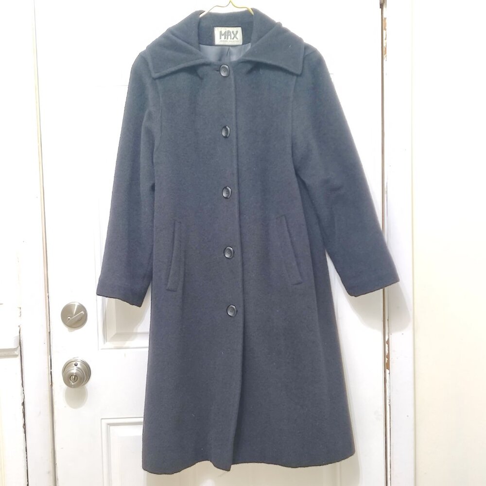 Vintage Max Designer Collection Mohair Wool Blend Long Black Coat Size 6